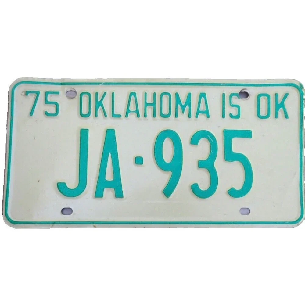 Vtg 1975 Oklahoma is OK Collectible License Plate Distressed Man Cave